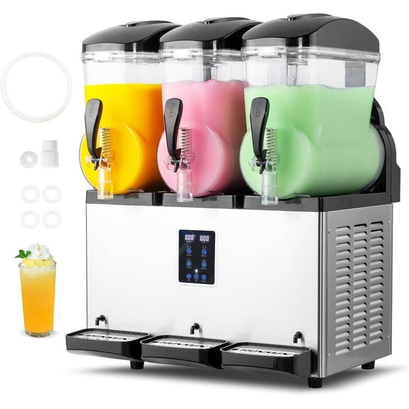 ROVSUN 12 Gallon/45L Slushie Machine Commercial Slushy Machine, 15L X 3 Tanks Frozen Drink Machine Margarita Machine Efficient Cooling Stainless Steel for Home Restaurant Bar Party Cafes 110V/60HZ