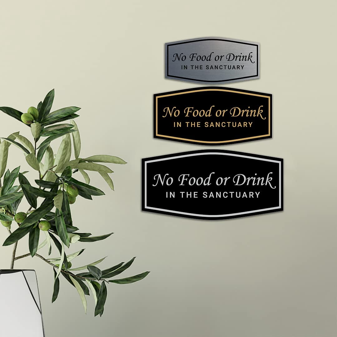 Sanctuary No Or Drink Sign, Medium 5 Pack with Double Sided Tape for Business, Blue