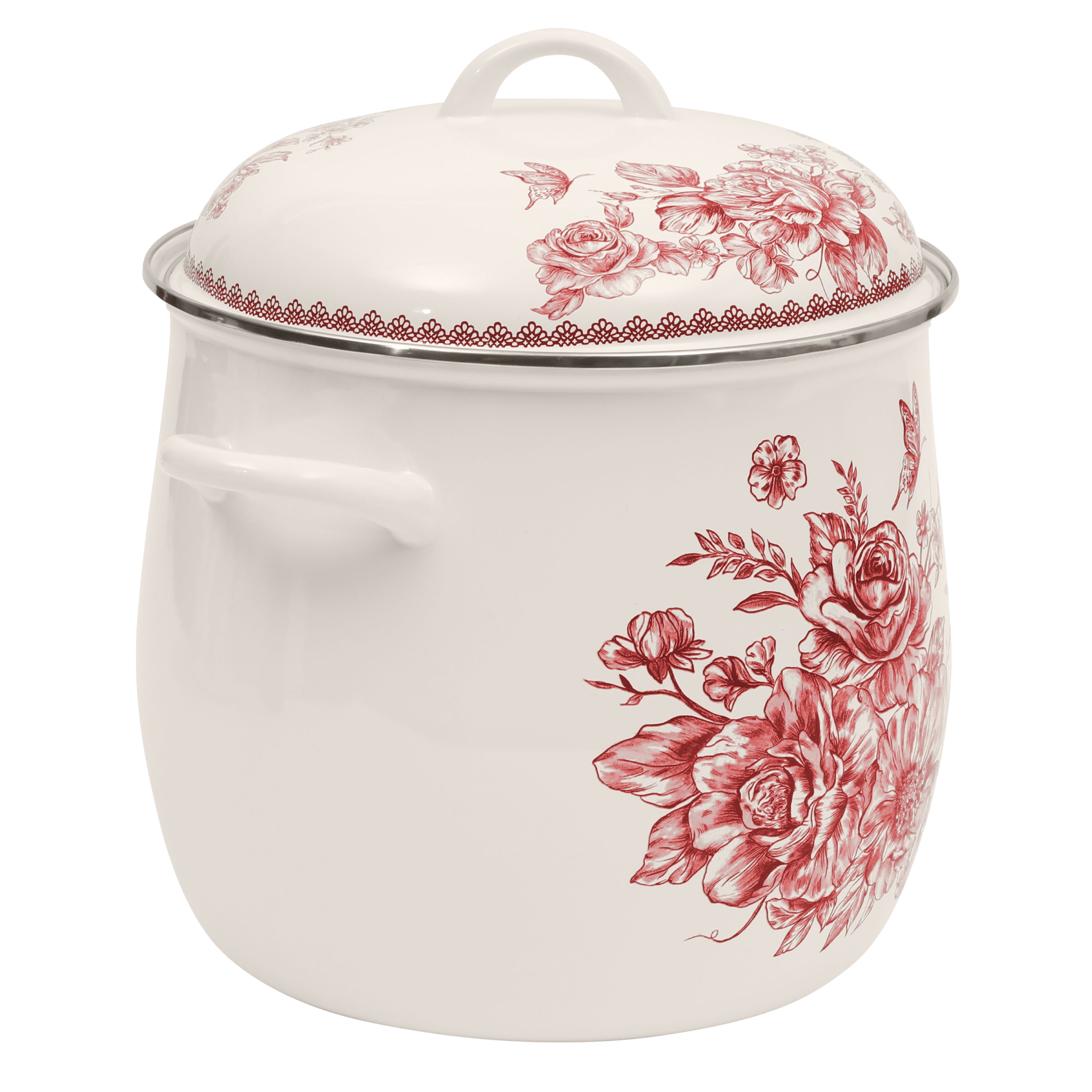The Pioneer Woman Agatha 12-Quart Enamel on Steel Stock Pot with Lid, Red
