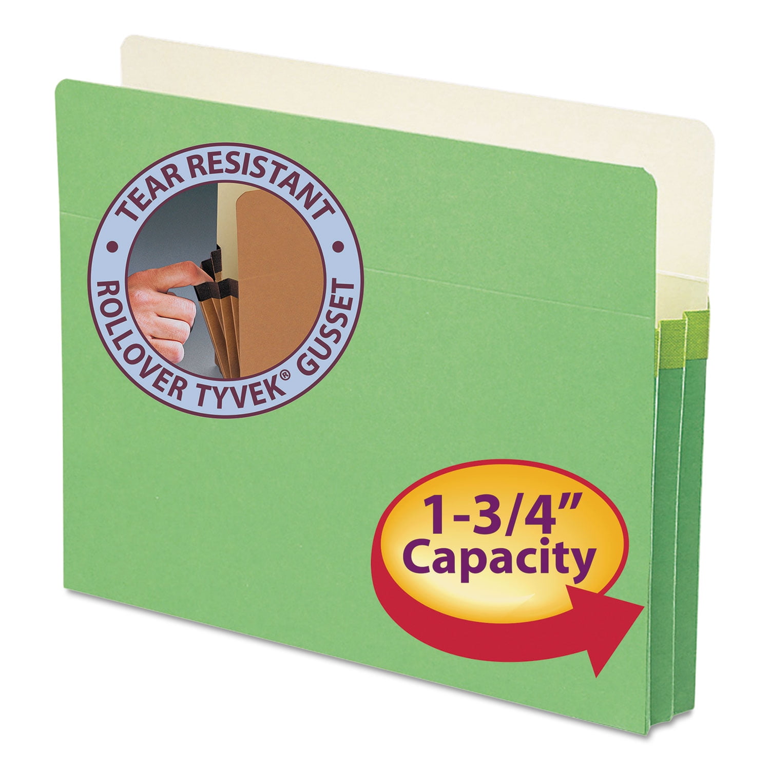 Smead 1 3/4' Exp Colored File Pocket Straight Tab Letter Green 73216