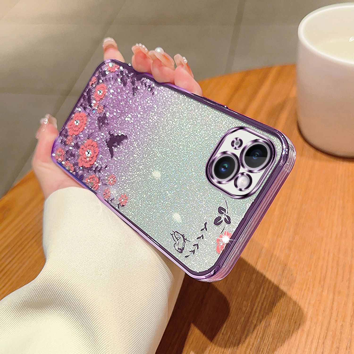 Nalacover Glitter Sparkle Case for iPhone 14 Plus, Flower Butterfly