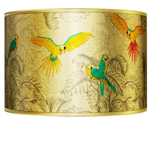 Giclee Gallery Macaw Jungle Gold Metallic Print Shade 12x12x8 5 Spider Com Giclee Gallery Macaw Jungle Gold, Bird Print Light Shade
