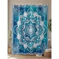 thumbnail image 4 of Boho Retro Shower Curtain, Ethnic Tribal Floral Pattern Bathroom Decor Curtains Set with Hooks, Teal Waterproof Fabric Home Accessories， Stall 36 X 72 Inch, 4 of 6