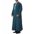thumbnail image 6 of Muslim Thobe for Men Frog Buckle Mens Caftans Big and Tall Mens Soft Arab Thobe with Pocket and Embroidery Size 3XL Blue, 6 of 9
