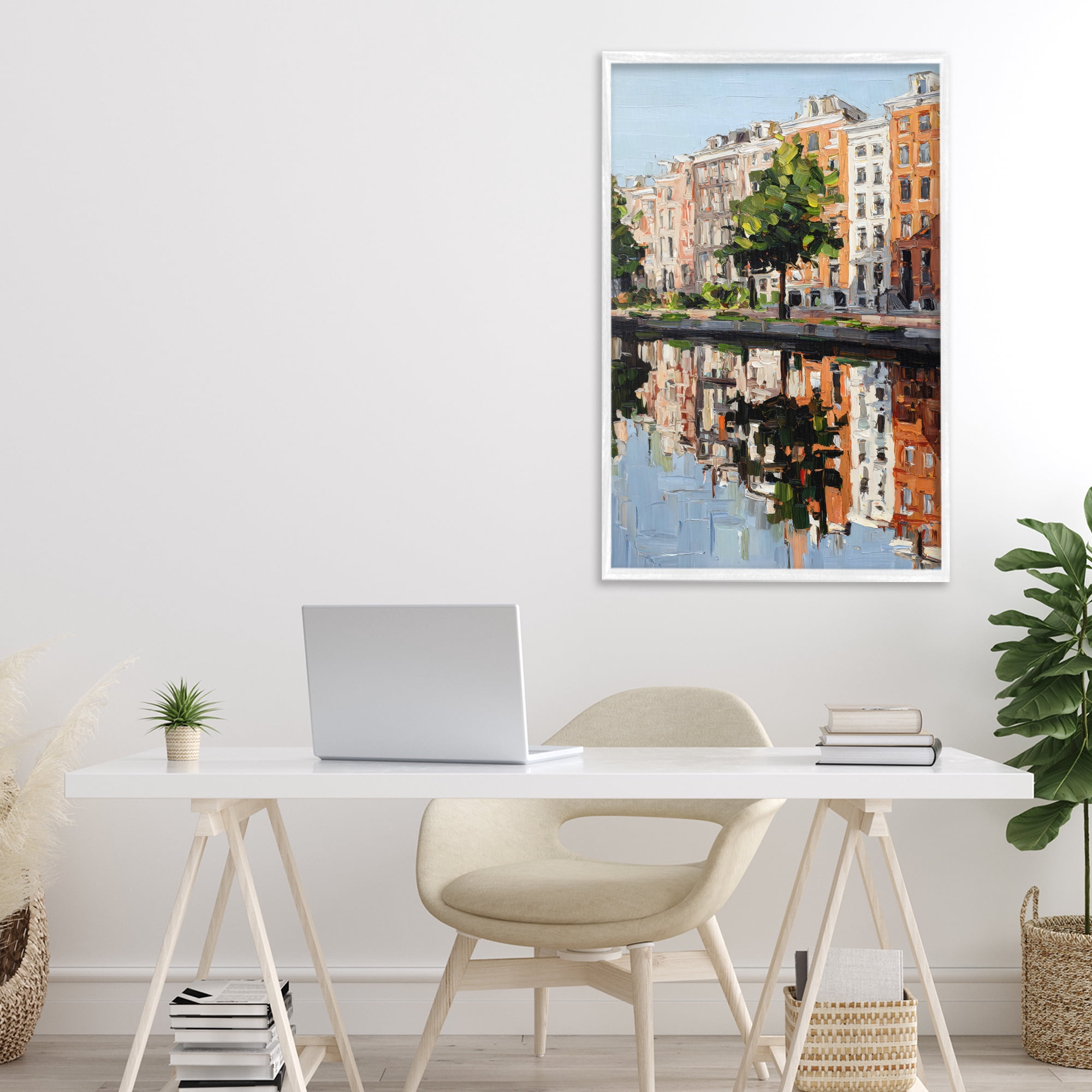 Stupell Industries Waterside Apartments on Canal White Framed Giclee Art, design by Petal Prints Design