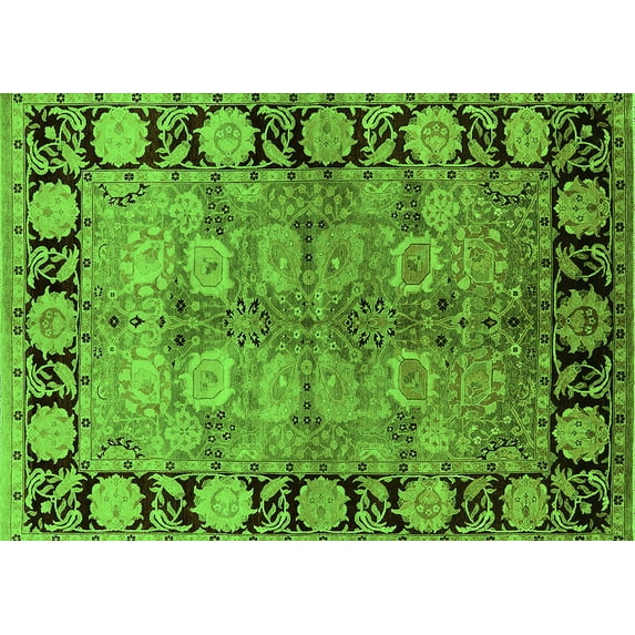 Ahgly Company Indoor Rectangle Oriental Green Industrial Area Rugs, 2' x 5'