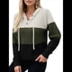 thumbnail image 2 of Sudadera de Lana Extragrande con Capucha y Colores Contrastantes para Mujer, de Punto, con Cuello en V, Informal, con Bolsillos y Verde M, 2 of 9