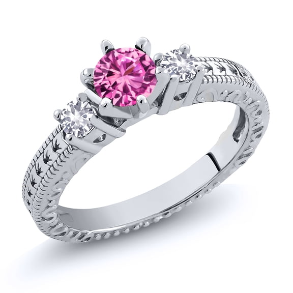 Gem Stone King 0.81 Ct Pink Created Sapphire White Created Sapphire 925 Sterling Silver Ring (Size 5)