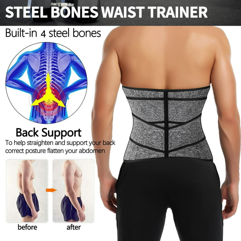 COMFREE Sauna Waist Trimmer Belt Men Workout Fitness Waist Trainer Sweat AB  Belt with Adjustable Double Straps