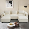thumbnail image 3 of INGALIK 101.5" Chenille Modular Combination Sofa, U Shaped L Shaped Convertible Sofa with Storage Seat & Pet Cathole Ottoman, Modern Sectionals 5 Seat Sofa Couch Living Room, White, 3 of 11