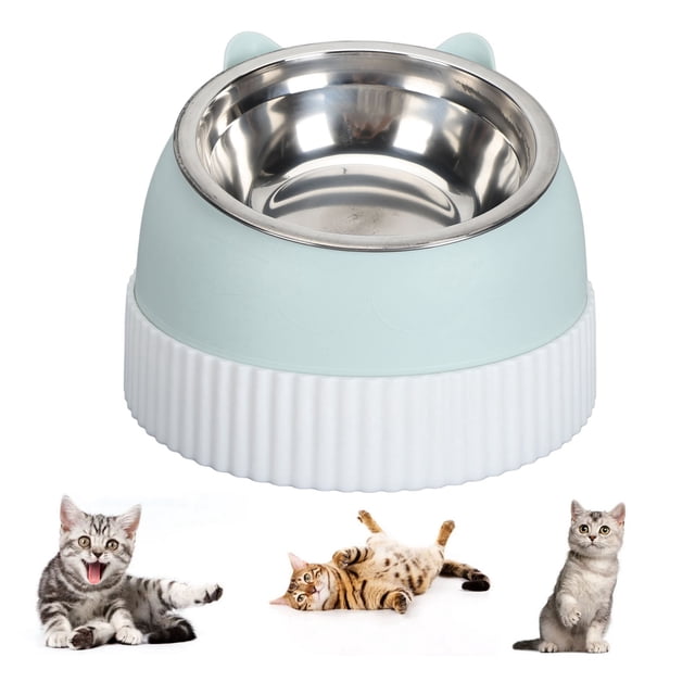 Cuenco elevado para gatos con inclinación de 15, comedero lento de pláshico antideslizante, cuencos dobles para gatos y caquorros