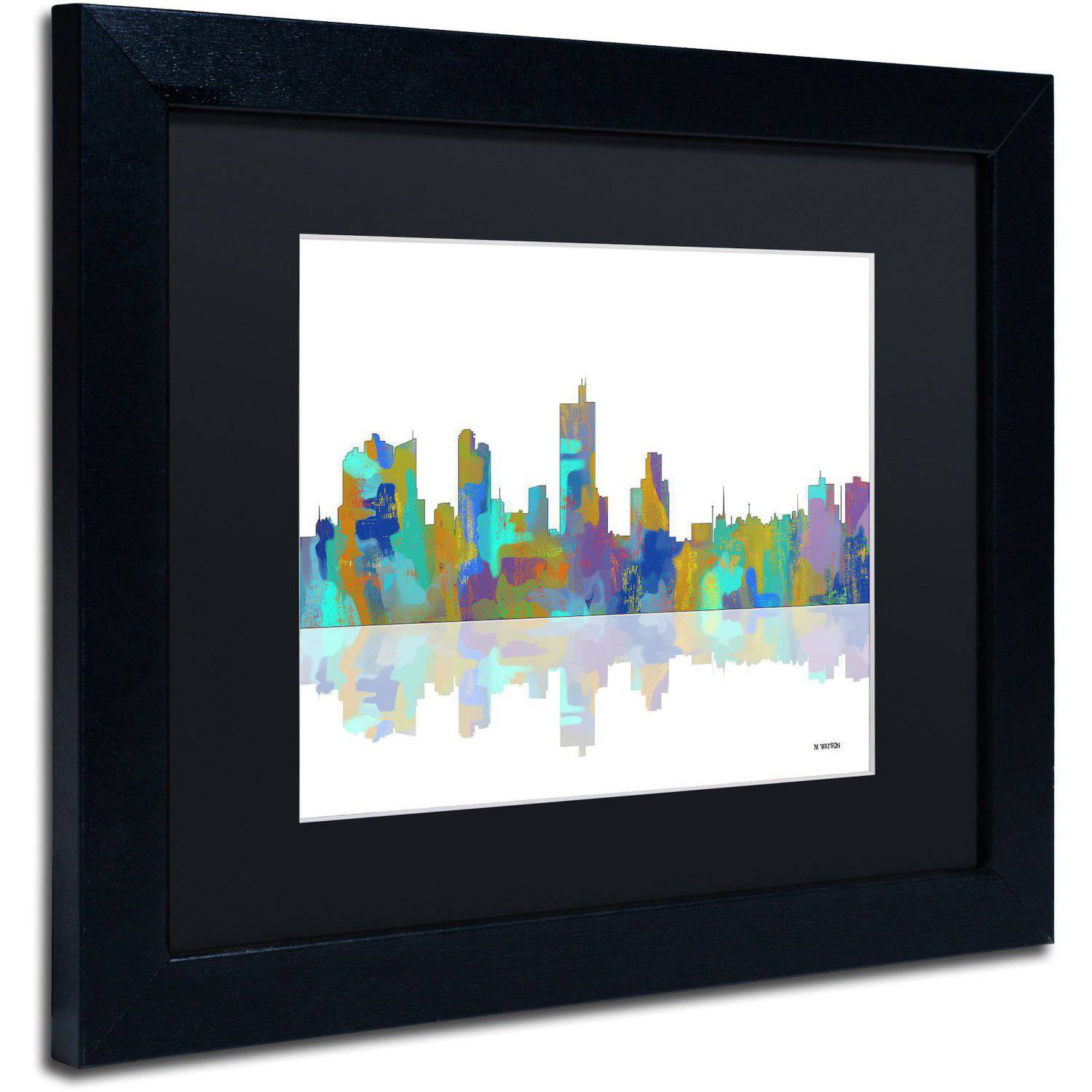 Trademark Fine Art "Fort Worth Texas Skyline" Canvas Art by Marlene Watson Black Matte, Black Frame