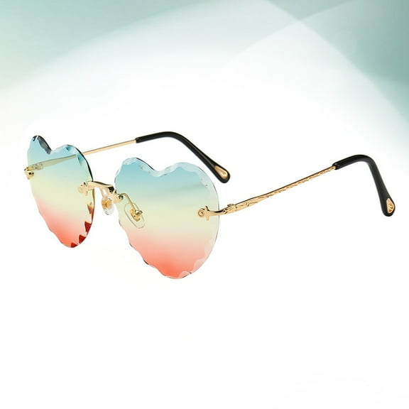 COMPUKAS Heart Shape Sunglasses 1Pack Rimless Multi Color Metal PC Anti-UV Party Eyewear Accessory