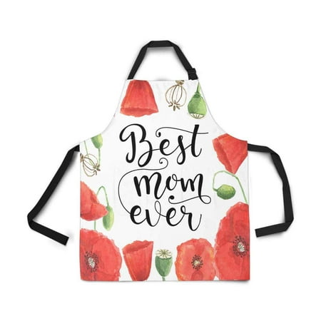 ASHLEIGH Best Mom Ever with Watercolor Flowers Mothers Day Apron for Women Men Girls Chef with Pockets Kitchen Apron for Cooking Baking Gardening
