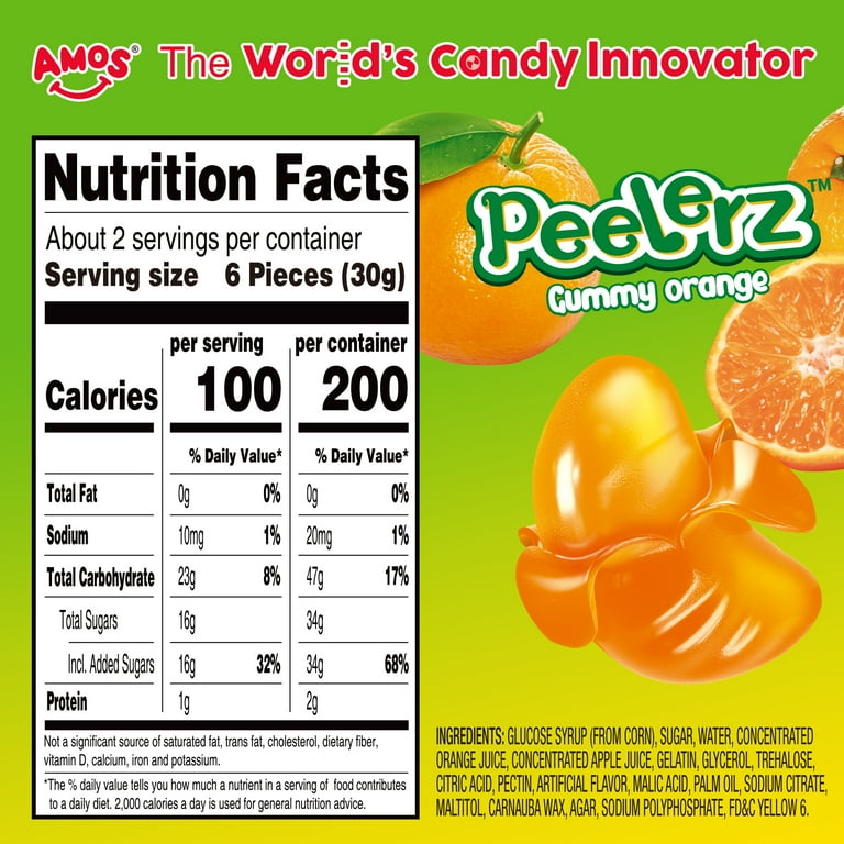 AMOS Peelable Orange Gummies Resealable 2.19oz Bag Pack of 3 with
