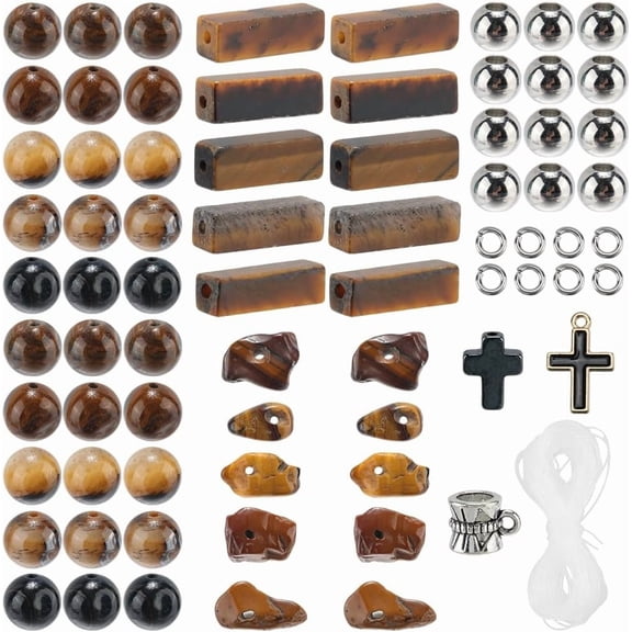 1 Box Tiger Eye Bead Kit 8mm Gemstone Beads Bracelet Making Kit with Enamel Charms Spacers Bail Beads Stretch Cord for Easter Rosary Jewelry Making Supplies DIY Crafts Bracelets Multi-color