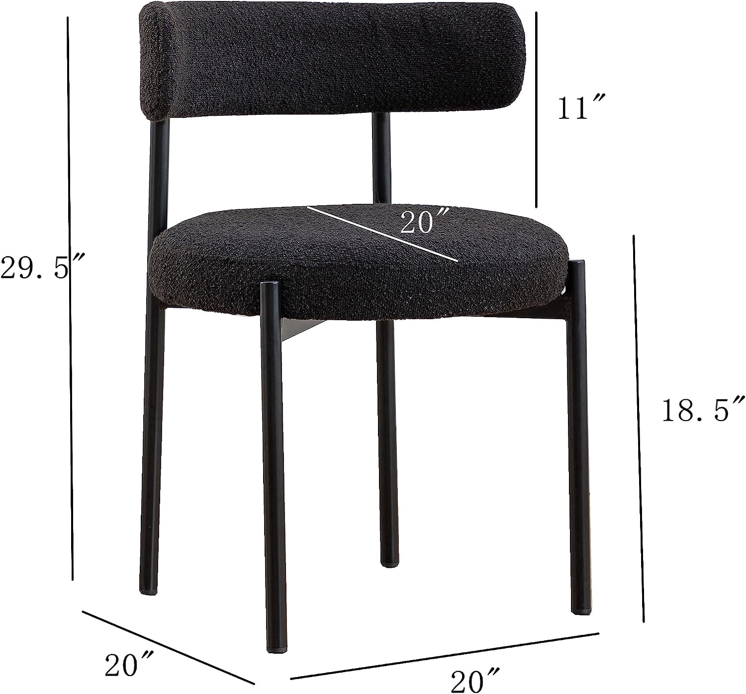 Locus Bono Boucle Dining Chairs Set of 6, Modern Upholstered Dining Room Chairs, Armless Kitchen Chair, Black