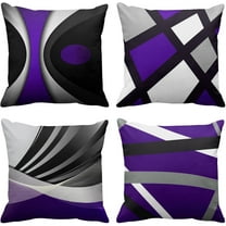 Set of 4 Purple Throw Pillow Covers Modern Abstract Black Grey Stripes Gray White Acrylic Bold Decorative Pillow Cases Home Decor Square 18x18 Inches Pillowcases