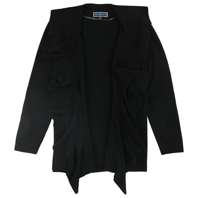 Karen Scott Womens Ruffled Cardigan Sweater, Black, Plus Size, 1X