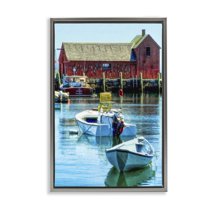 Stupell Industries Tranquil Boat Harbor Landscape & Nature Painting Gray Floater Framed Canvas Art Print Wall Art, 17 x 25