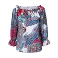 thumbnail image 3 of Women Summer Off Shoulder Shirt Floral Print Casual Long Sleeve Off Shoulder V Neck Tops Retro Ethnic Loose Blouse, 3 of 6