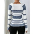 thumbnail image 6 of Women's Pullover Striped Knit Square Neck Sweater Color Block Long Sleeve Cute Trendy Fuzzy Sweaters Blue XS, 6 of 9