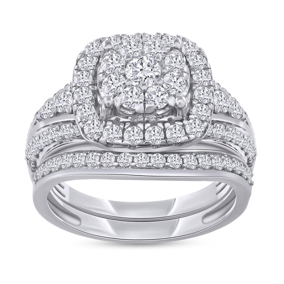 AFFY Double Halo Bridal Ring Set for Women 1.00 Carat Round Cut Lab Grown Diamond Engagement Wedding Rings in 14K White Gold Plated 925 Sterling Silver Jewelry Gift for Her Size-10