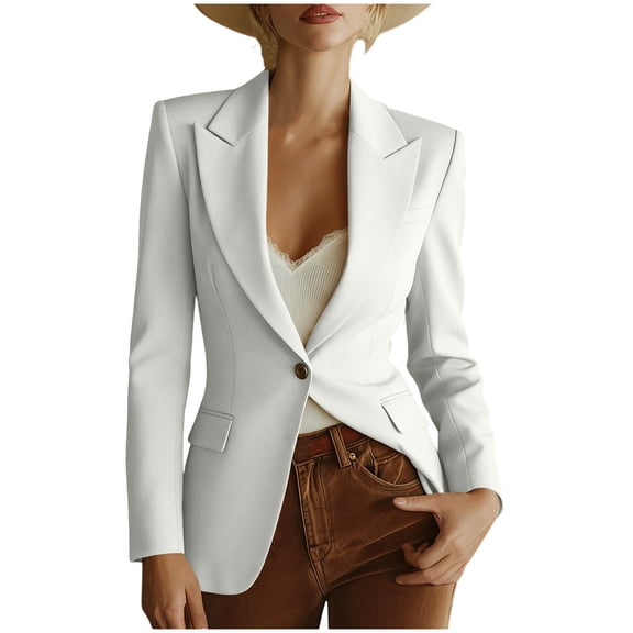 ClodeEU Women's Slim Blazer Jacket , Long Sleeve Lightweight Casual Fashion Work Jacket Suit with Button White,Womens Plus M