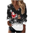 thumbnail image 1 of Blusa navideña de manga larga con cuello en V y estampado de copos de nieve informal a la moda para mujer Fridja  FKASFK4223, 1 of 5