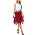 thumbnail image 2 of INSPIRE CHIC Women's Asymmetrical High Waisted Ruched Flowy Mesh Midi Skirts L Dark Red, 2 of 5