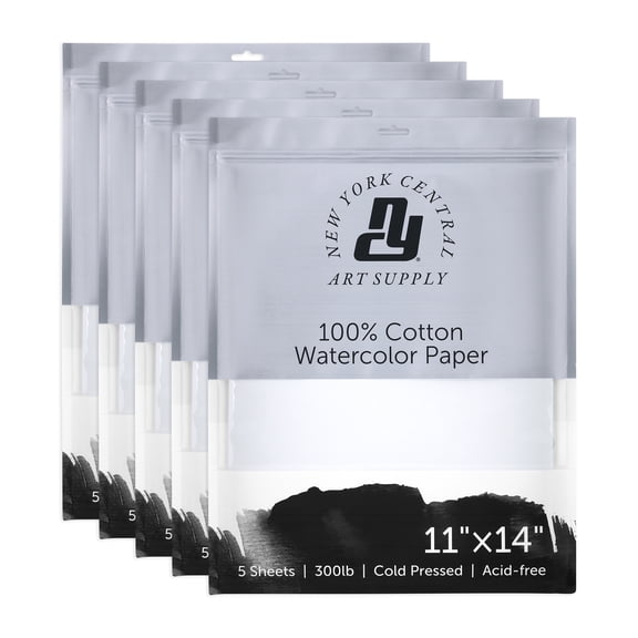 New York Central Watercolor Paper - 11x14" - 25 Sheets - 300 lb. Cold Press - 100% Cotton, Acid-Free, Archival Quality, Bright White Watercolor Paper Pad for Wet & Dry Media