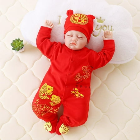 

2022 Chinese New Year Baby Red Romper Long-Sleeved Newborn Cotton Bodysuit