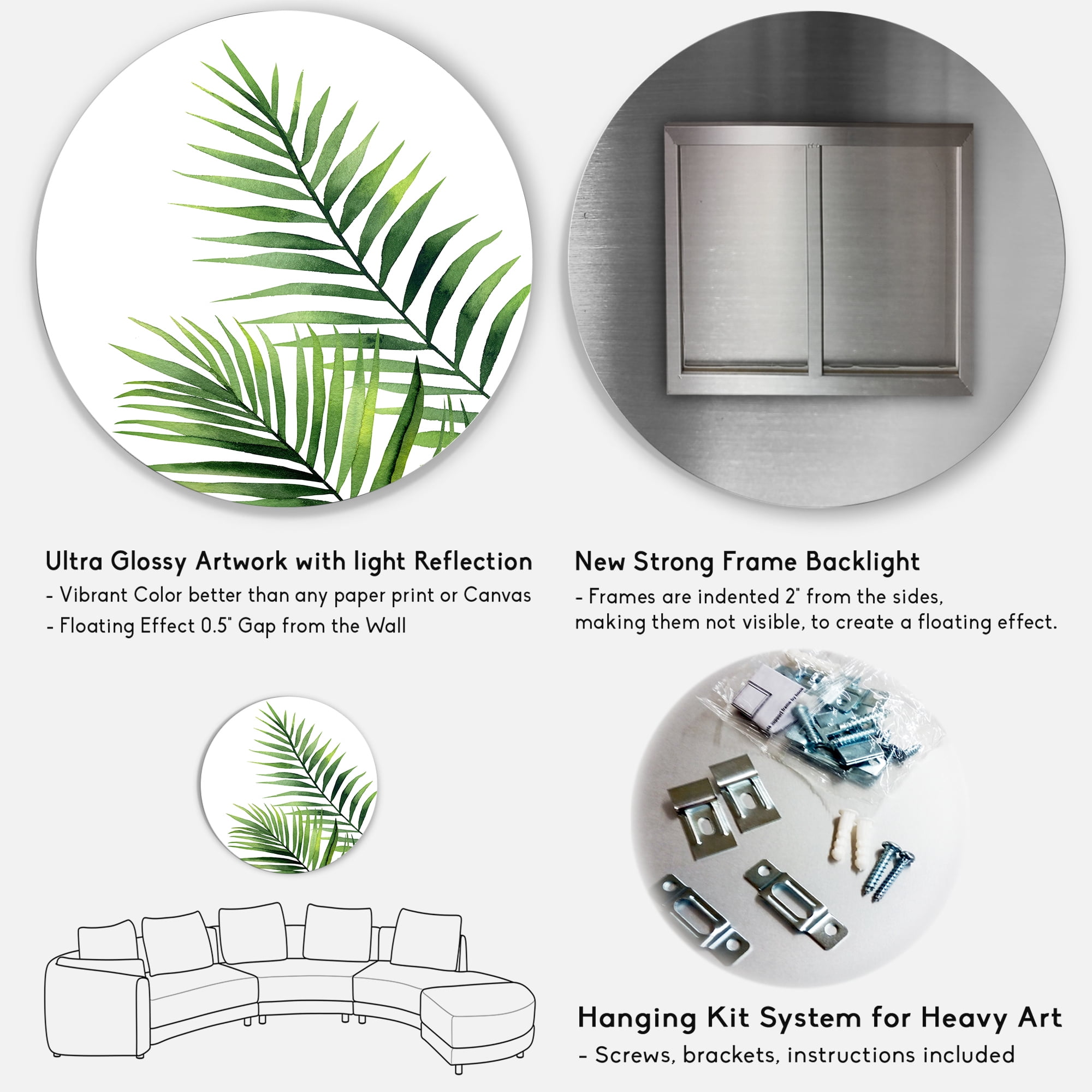 Designart 'Fern Plant Leaves Detail III' Farmhouse Circle Metal Wall Art 23x23 - Disc of 23
