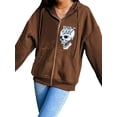 thumbnail image 3 of Franhais Women Zip-up Hooded Sweatshirt, Skeleton/Skull Print Loose Fit Long Sleeve Pullover with Pockets, 3 of 5