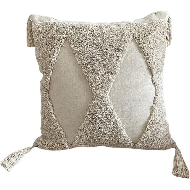 Nvzi Funda de almohada bordada estilo granja con diseño de borlas étnicas bohemias, cojín grueso para sofá, mesita de noche, oficina, con mechones de 17 x 17 pulgadas (04)