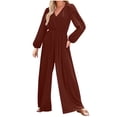 thumbnail image 2 of Sevevn Women's Fashionable Solid Color Long Sleeved V-neck Pleated Jumpsuit Pants Wine S Clearance Sales Online Deals, 2 of 6