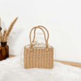 thumbnail image 3 of Bolso portátil tejido hecho a mano para playa de verano, cesta cuadrada de paja para mujer, bolso Vintage, 3 of 6