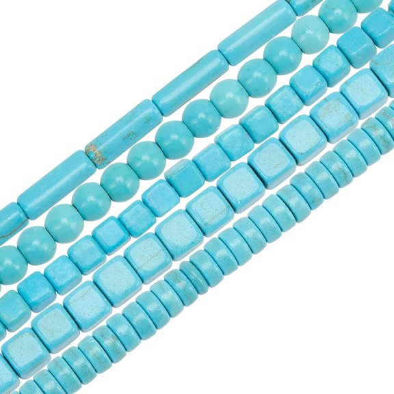 1bag 726pcs Synthetic Turquoise Beads Turquoise Round Loose Beads 5 styles Flat Round Cube Disc Beads for Bracelets Necklace Jewelry Making Bead Assortments