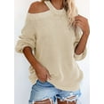 thumbnail image 3 of Asyoly Womens Cold Shoulder Halter Neck Sweater Long Sleeve Sexy Loose Knit Pullover Backless Jumper Solid Color Tops, 3 of 6