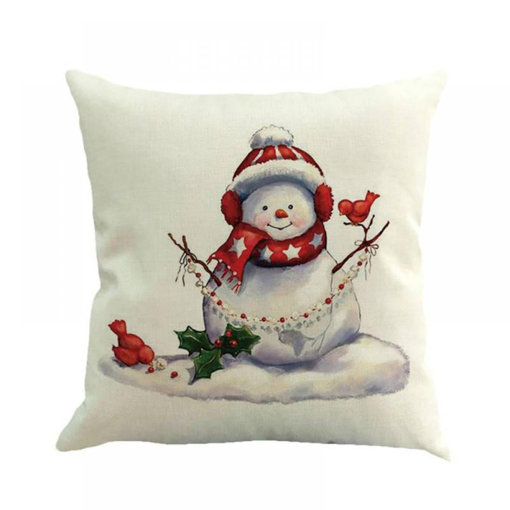 Christmas Santa Claus Snowman Cushion Cover Custom Zippered Square Pillow Case 