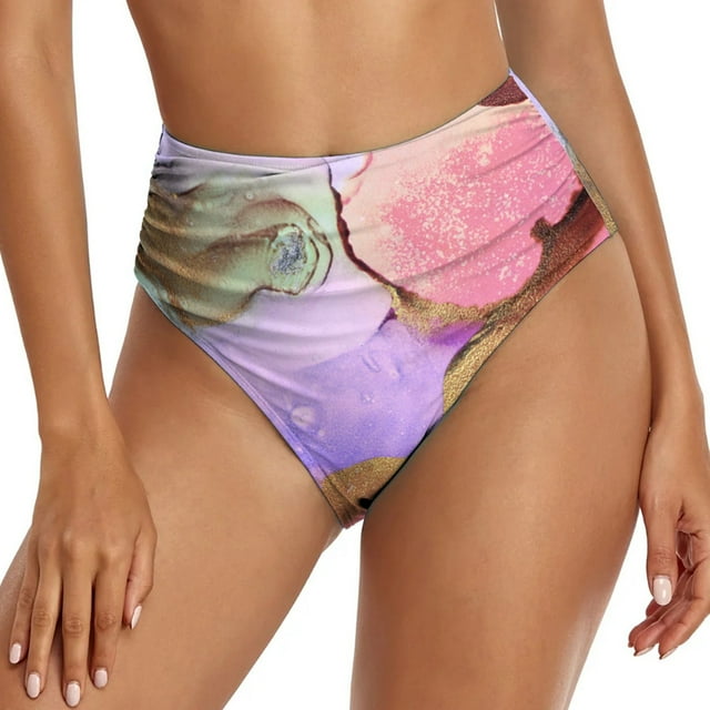 Aayomet Women's Board Shorts Bottom Retro Ruched Swim Short Shirred Tankinis Brief Swimming Trunks (Pink, S)