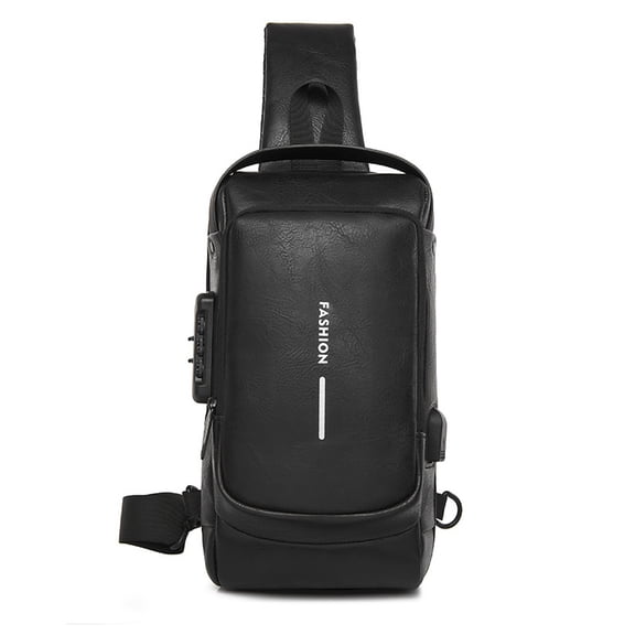 Travel Sling Bag Waterproof Crossbody Bag with Combination Lock Anti-Theft PU Leather Chest Bag with USB Charging Hole Shoulder Backpack Motorcycle Bags