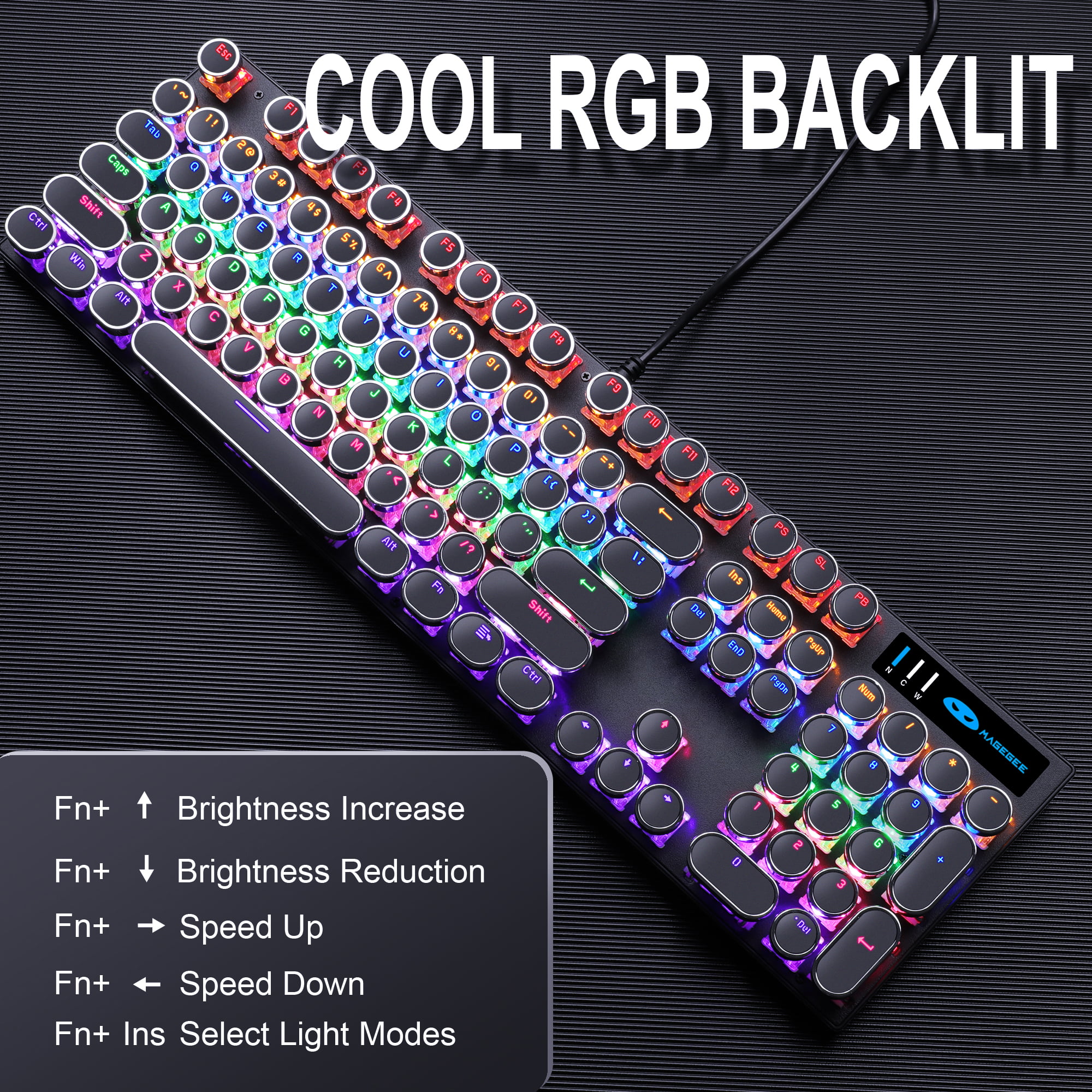 Mechanical Gaming Keyboard,Soke-Six Punk Typewriter-Style USB Wired LED Backlit Gamer Keyboard,104-Key Anti-Ghosting,Blue Switch,Metal Matte Panel, Li