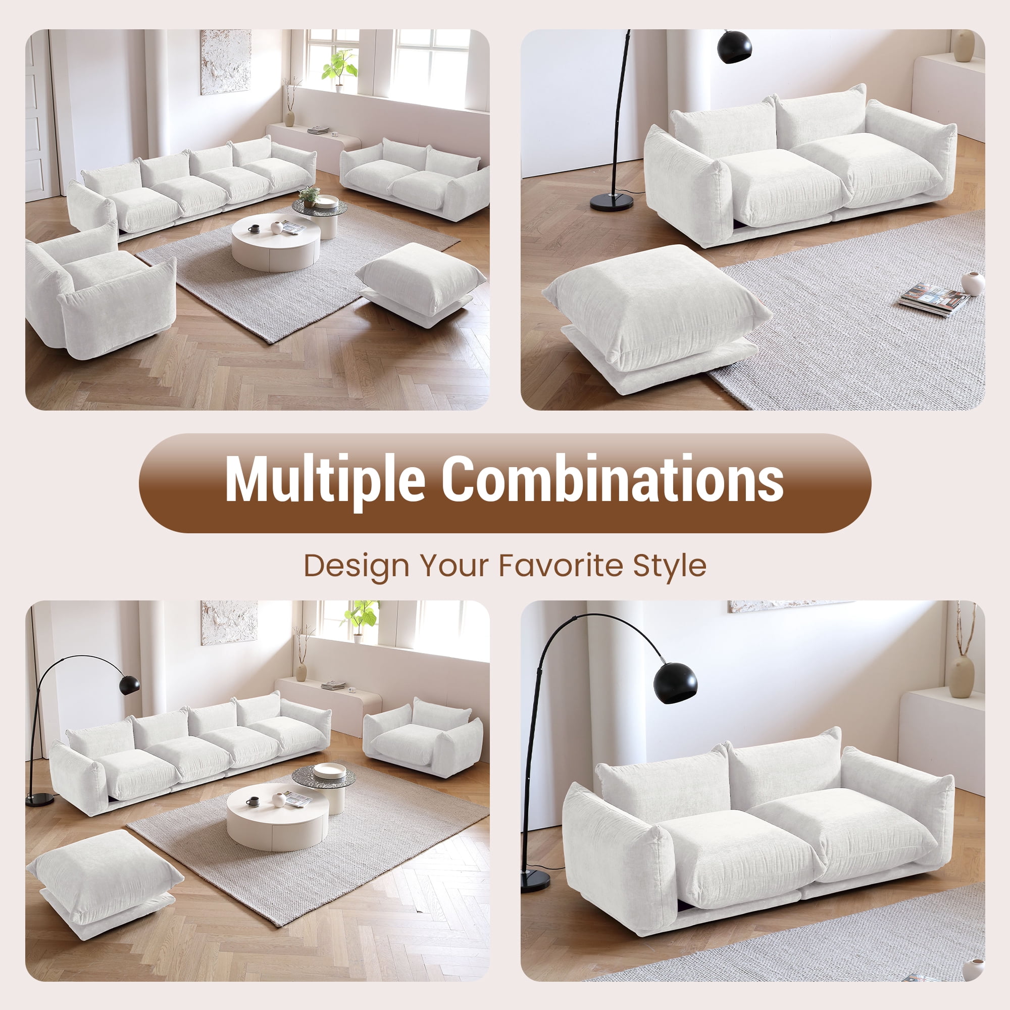 Magic Home Convertible Modular Sectional Sofa Foam Couch Loveseat Sofa Chenille Couch 2-Seat Sofa Sectional Couch for Living Room,Beige