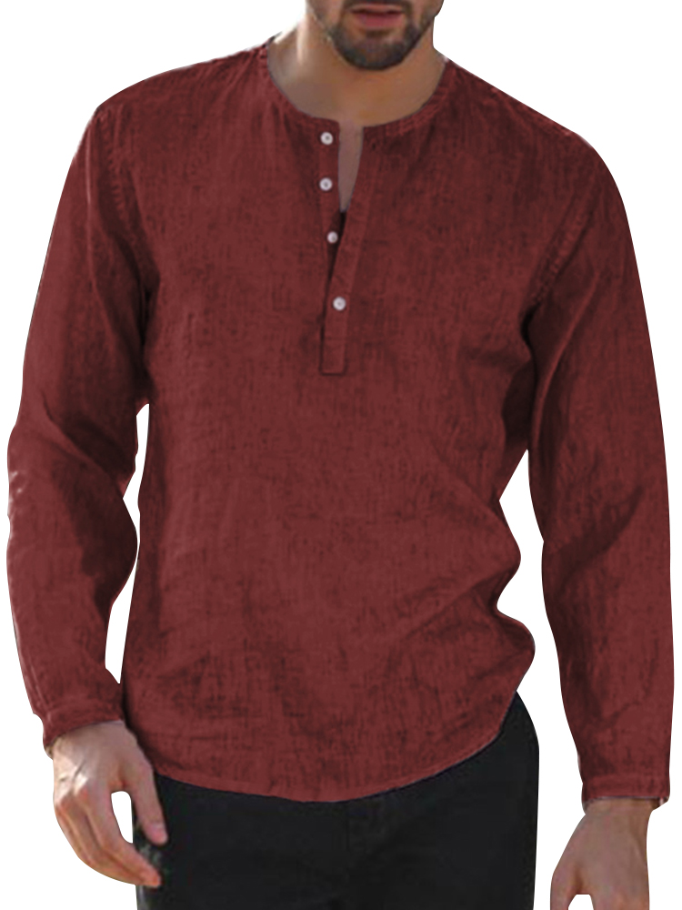 INCERUN Men's Linen Long Sleeve V Neck 