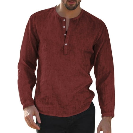 INCERUN Men's Linen Long Sleeve V Neck Shirt Collarless Button Tops ...