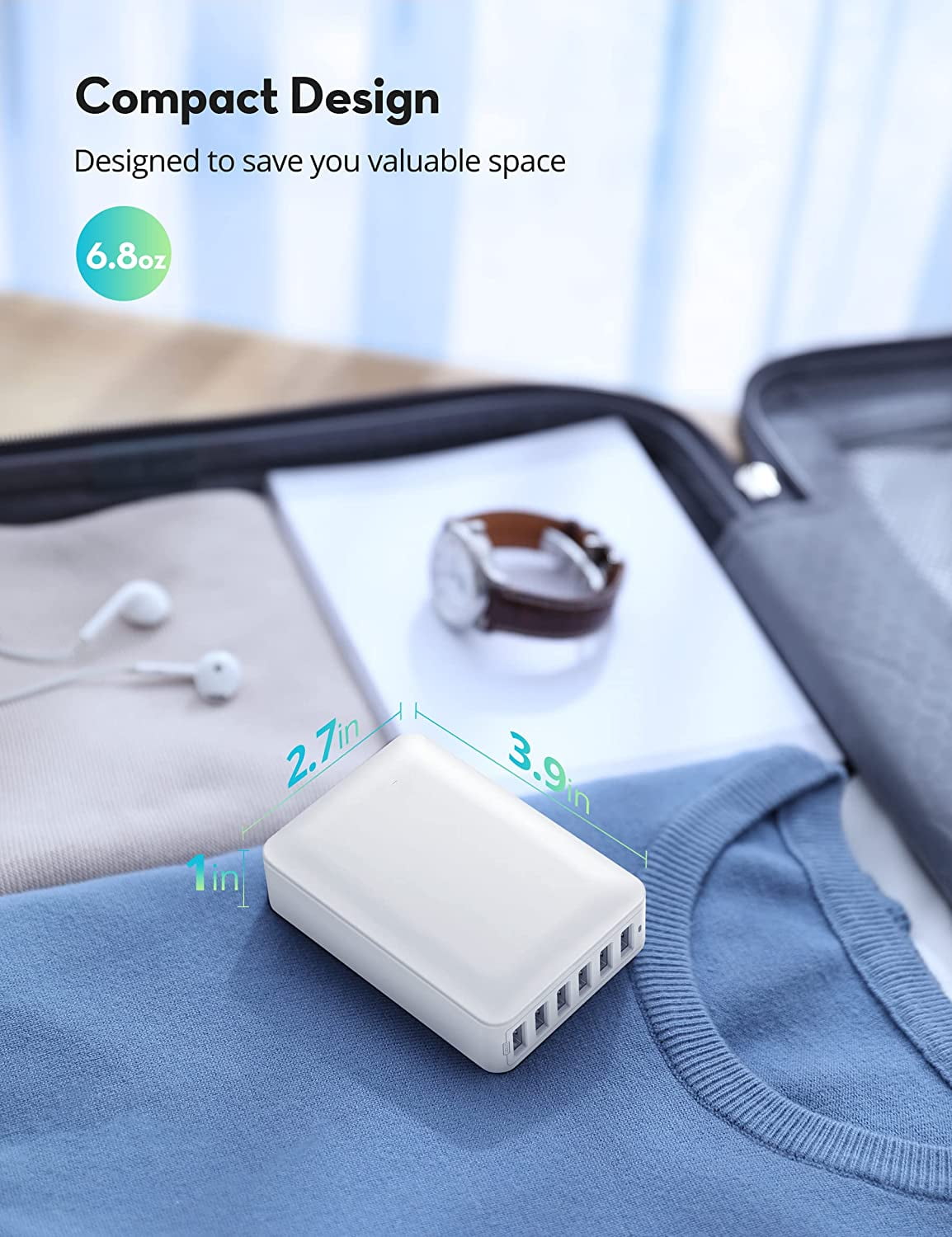 USB Charger 60W USB Charging Hub 12A 6-Port Desktop USB Charging Station with Multiple Port Compatible with iPhone 14 Pro Max 13 Pro Max Mini 12 Pro Max 11 X SE, iPad Pro Air Galaxy S23 (White)