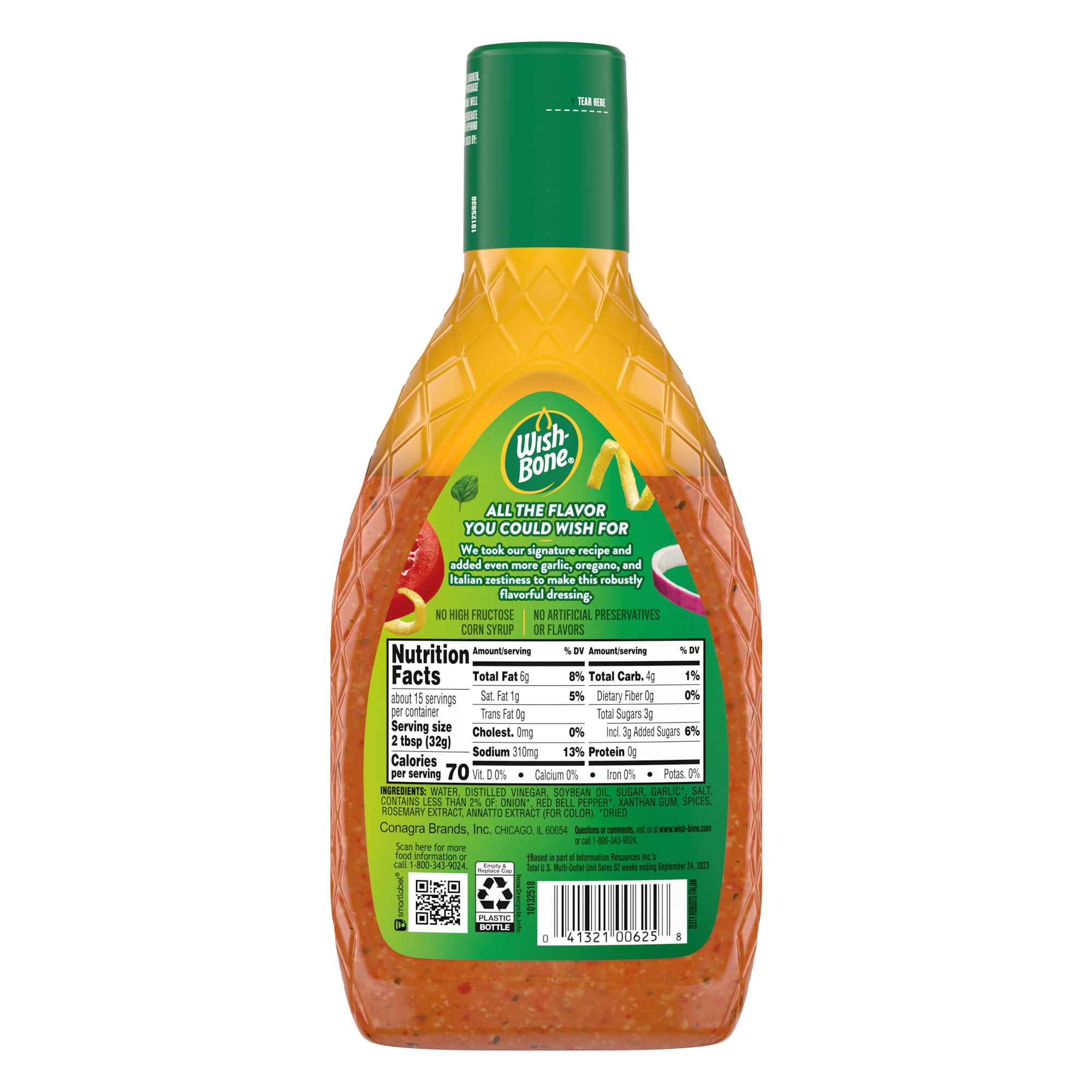 (6 pack) Wish-Bone Zesty Robusto Italian Salad Dressing, 15 fl oz