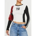 thumbnail image 2 of Biezeib Women's Slim Fit Crop Tops Striped Long Sleeve Crew Neck Letter Print T-Shirts Blouses Streetwear, 2 of 6
