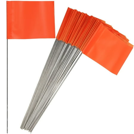 Cyrico Marking Flags 140 Pack, Orange Irrigation Sprinkler Flags for Lawn Yard, 4x5x15inch
